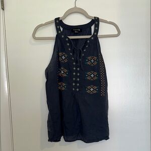 Forever 21 Blue Graphic Embellished Tank Top